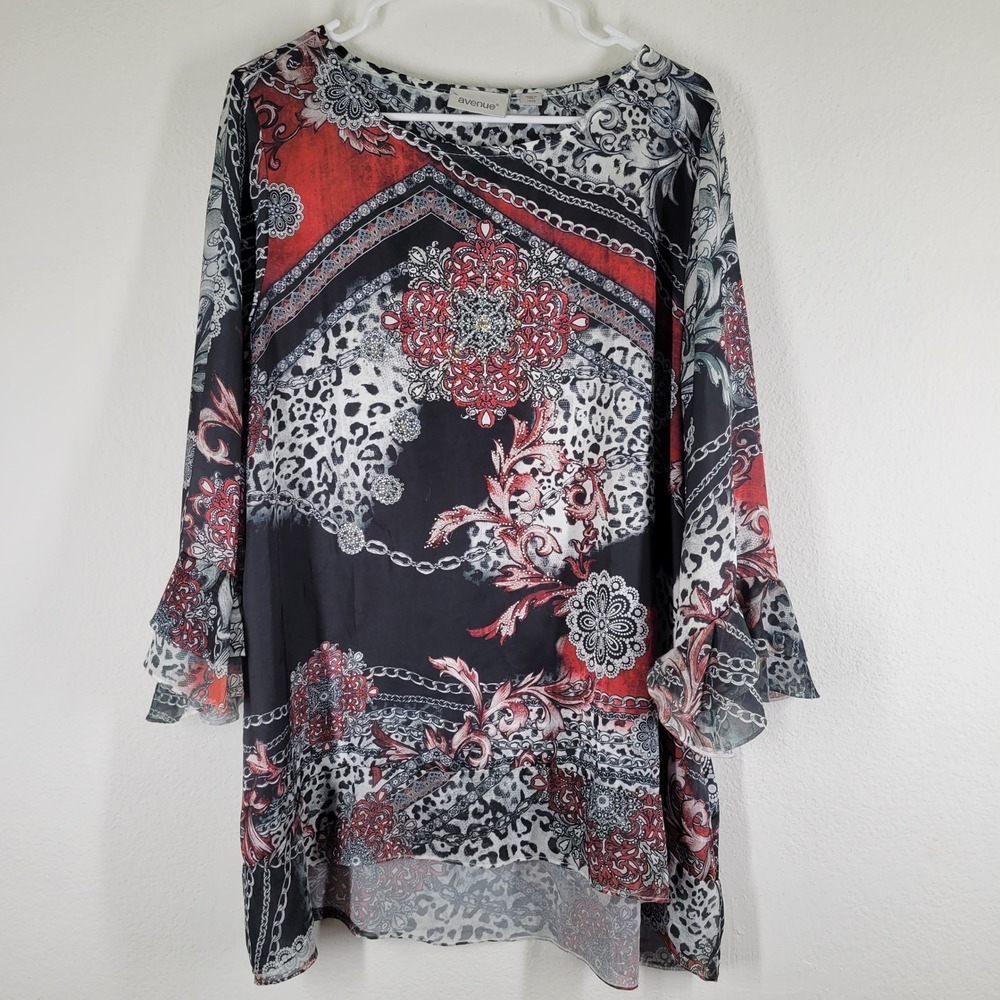 Avenue Womens Blouse Top Long Sleeve Ruffle Sleeve‎ Sz 18 20 Goth Fairy Grunge